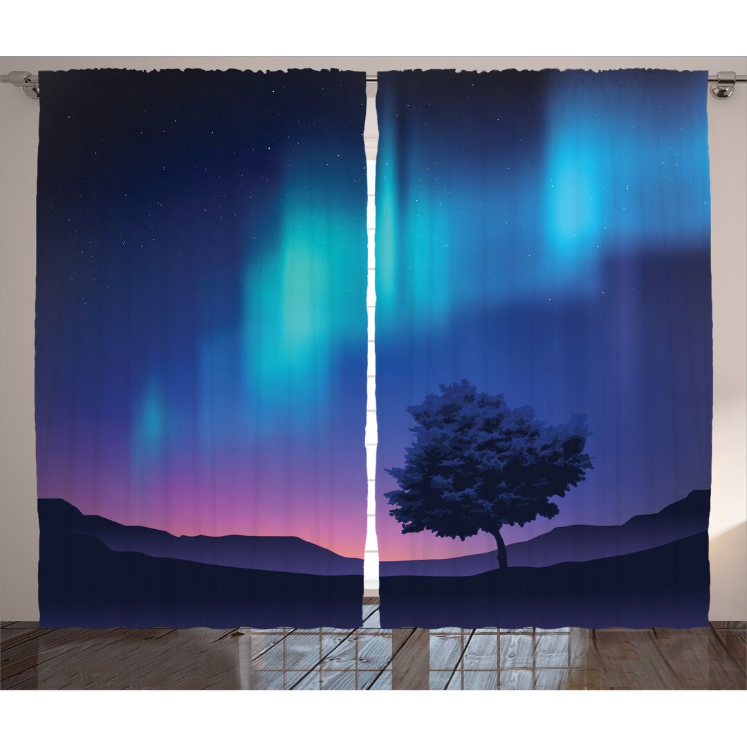 Rustikaler Vorhang, Aurora Borealis Baum, Fantasie, Blau Lila