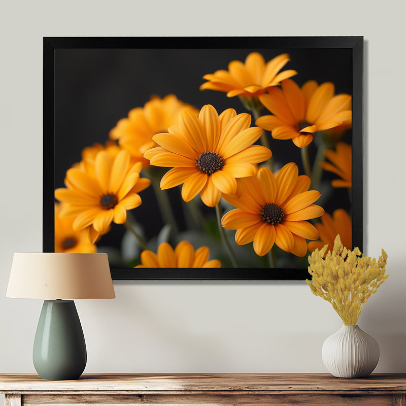 Monochromes jaunes et noirs marguerites II - marguerites, art mural, H 12 po x l 20 po, Cadre simple noir