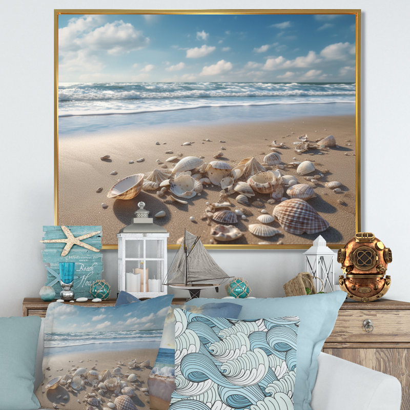 Seaside Seashell Treasures III - impression, H 24 po x l 32 po x P 1 po, Cadre flottant doré