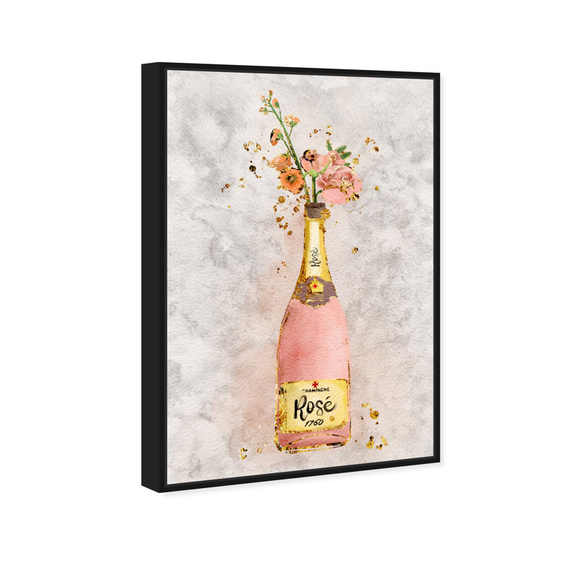 Champagne Rosado - peinture sur toile, H 24 po x l 36 po x P 1,5 po, Cadre flottant blanc