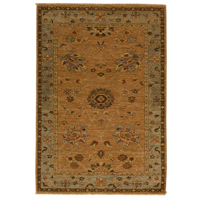 Tapis brun / vert / rouille de haute qualité noué à la main