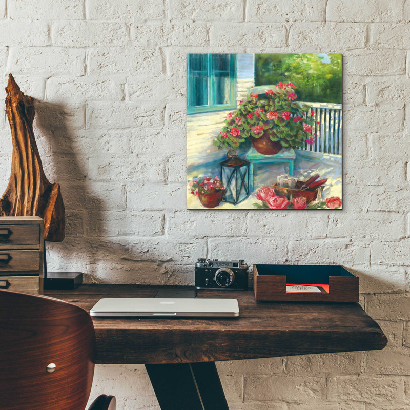 «Porch Geraniums» par Carol Rowan, H 12 po x l 12 po x P 0,13 po