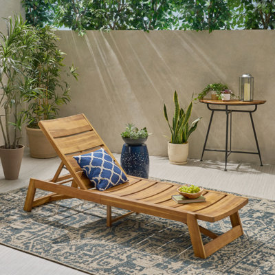 Vinita 78.75" Long Reclining Acacia Single Chaise by Beachcrest Home