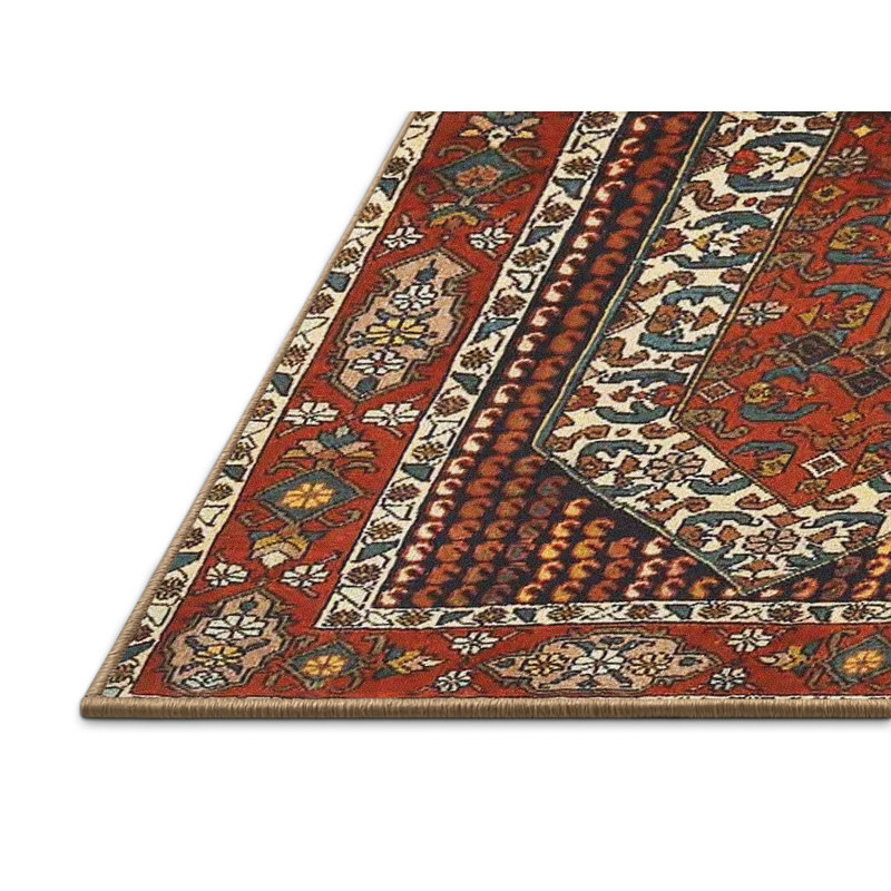 Tapis rouge/vert traditionnel, Rectangle 5 pi x 7 pi