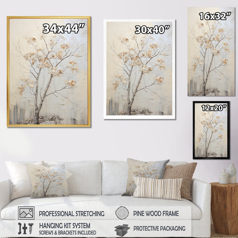 Minimalisme sycomore arbre paysage II, reproduction d'art sur toile, H 40 po x l 30 po x P 1,5 po, Toile tendue