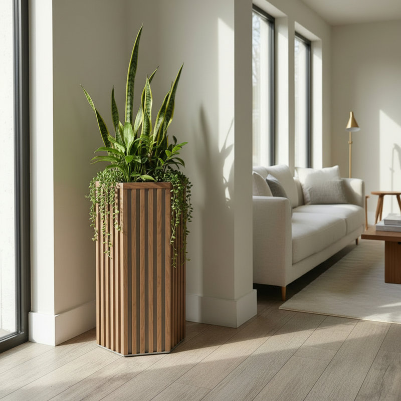 Hexagon Column Planter, 30.25" H x 16.5" W x 14.38" D
