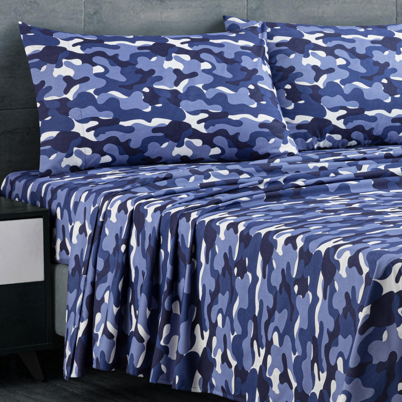 Microfiber Camouflage Sheet Set, Blue/Gray, Twin XL Sheet Set with 2 Additional Pieces