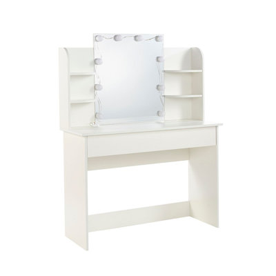 Narielle White Dressing Table with LED Lighted Mirror – 2 Drawer Makeup Vanity Desk, Removable Mirror, Plug-In (108cm Wide)