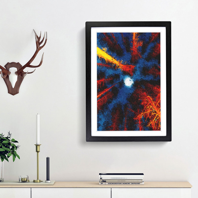 Moon Through the Trees Abstract Art - Picture Frame Painting Print, 36cm H x 27cm W x 2cm D, Black Framed