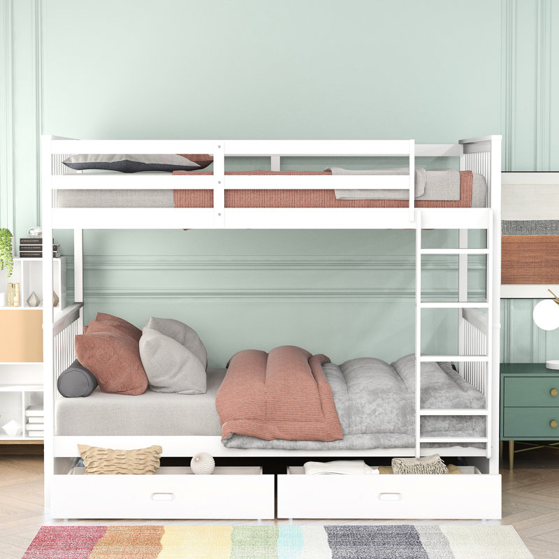 Lit superposé blanc avec rangement Twintwin - Les échelles robustes et fiables dans les tiroirs rehaussent l'utilité de la chambre à coucher
