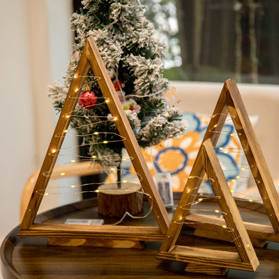 3 arbres de Noël de table en bois avec minuterie lumière chaude