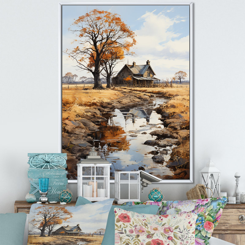 «Farmhouse Rustic Retreat I», reproduction sur toile, Cadre flottant blanc, H 32 po x l 16 po x P 1 po