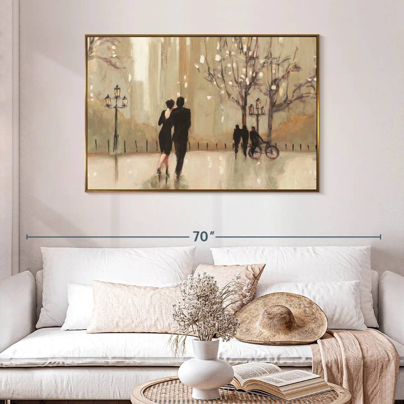 An Evening Out Neutral I, 46 po x 31 po, Cadre flottant doré