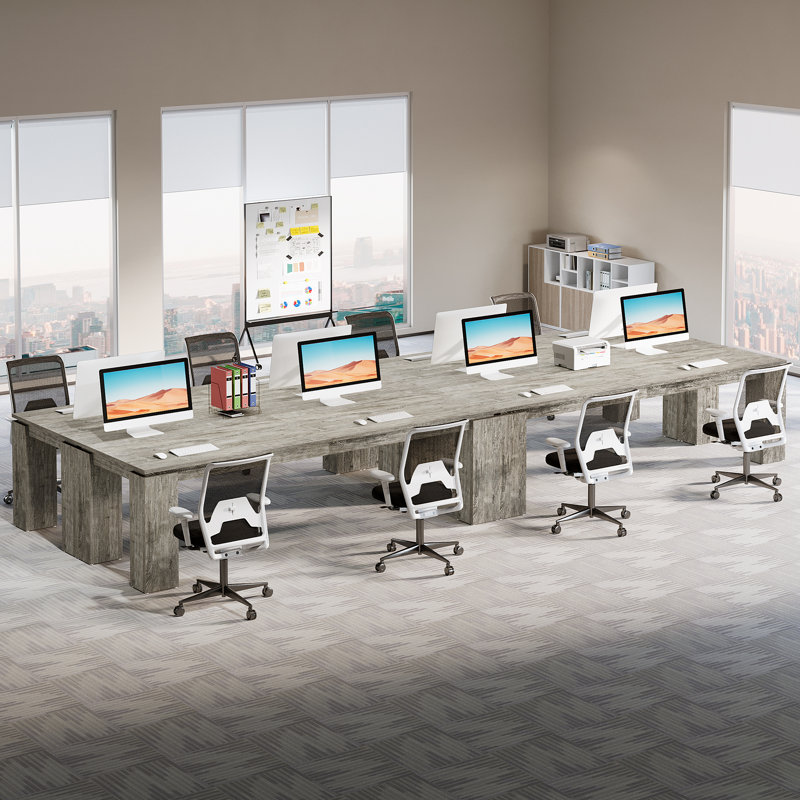 86.61 Inches Long Computer Desk, Double Wood Office Desk, Gray