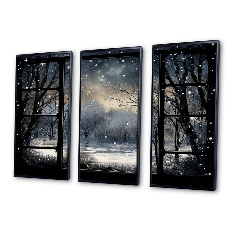 «Midnight Gothic Winter Window View I - Winter Landscape», art mural, H 28 po x l 36 po x P 1 po, Cadre flottant noir