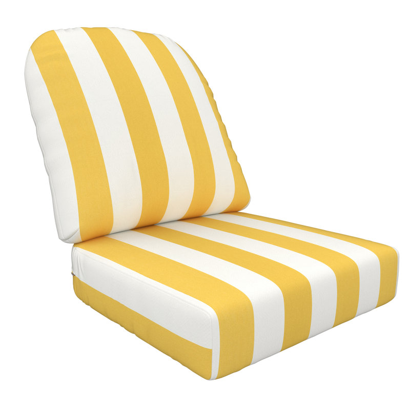 Amala Sunbrella® Outdoor Lounge Chair Seat/Back Cushion, Sunbrella Sail Away Sunflower Cabana Stripe