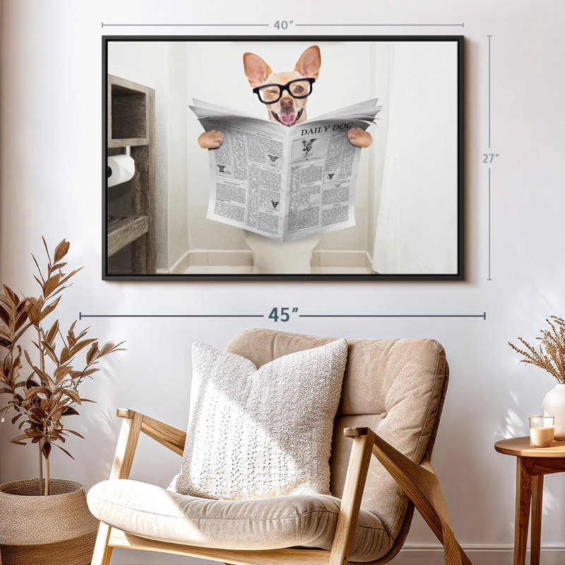 Khendal Chihuahua Reading The Paper Canvas Print, 27" H x 40" W
