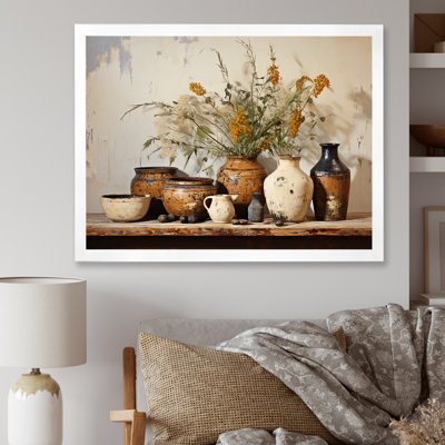 Brown floral Vintage Pottery Artifacts - Boho Pottery Canvas Art