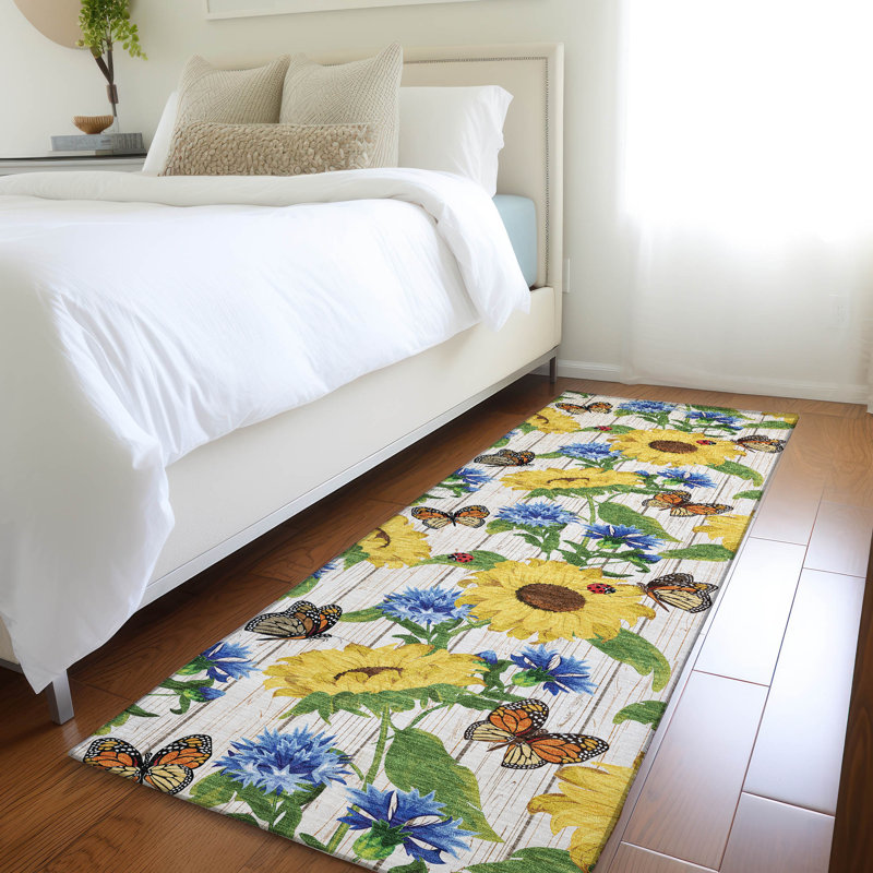 Premium Machine Washable Cerrito AMF171 Yellow Rug, Runner 2'3" x 7'6" 