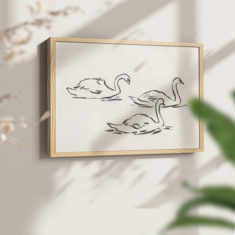 Swan Sketch II -Framed Print - Restickable, H 8 po x l 10 po, Naturel