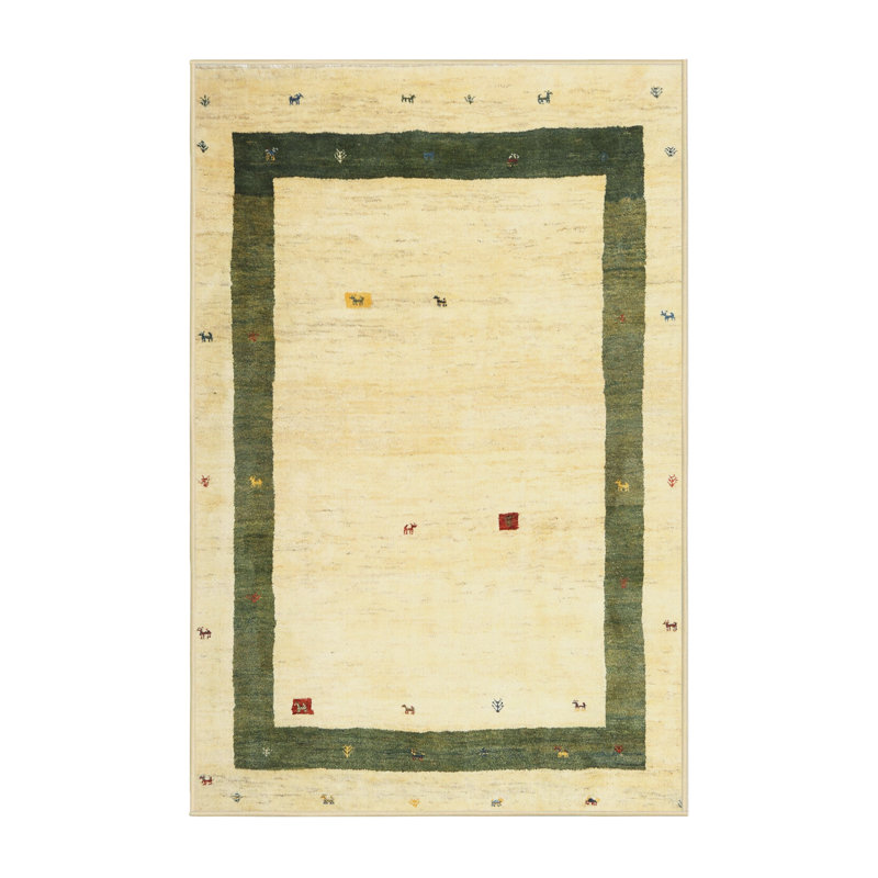 Tapis abstrait vert / beige Guarascio, Rectangle 6 pi x 9 pi