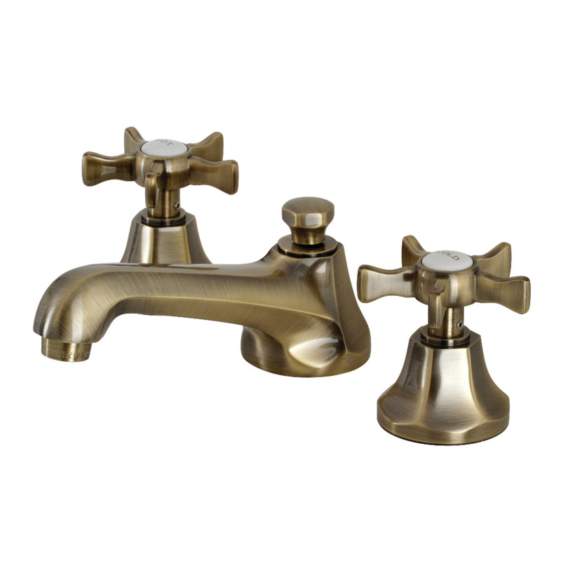 Robinet de salle de bain espacé Kingston, Laiton antique, Croix