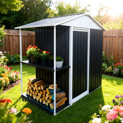 Remise de rangement extérieure 6 x 4 pi avec support Remise de jardin en métal avec tablettes de rangement