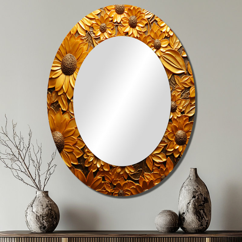 Miroir mural Golden Radiant Sunflower Blooming - Traditional, 40 po x 30 po