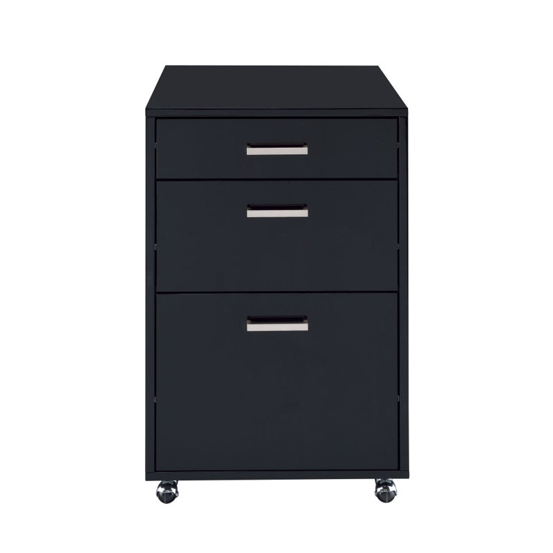 High Gloss & Chrome Finish File Cabinet, Black