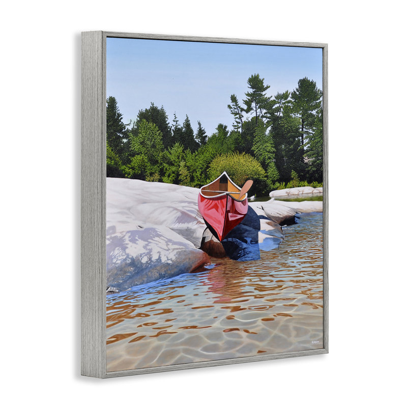 «Canoe at Water's Edge», estampe numérique, conception par Kenneth M Kirsch, Giclée de ferme grise encadrée