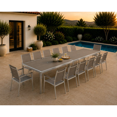 Aynura 12 - Person Metal Patio Dining Set with Rectangular Table
