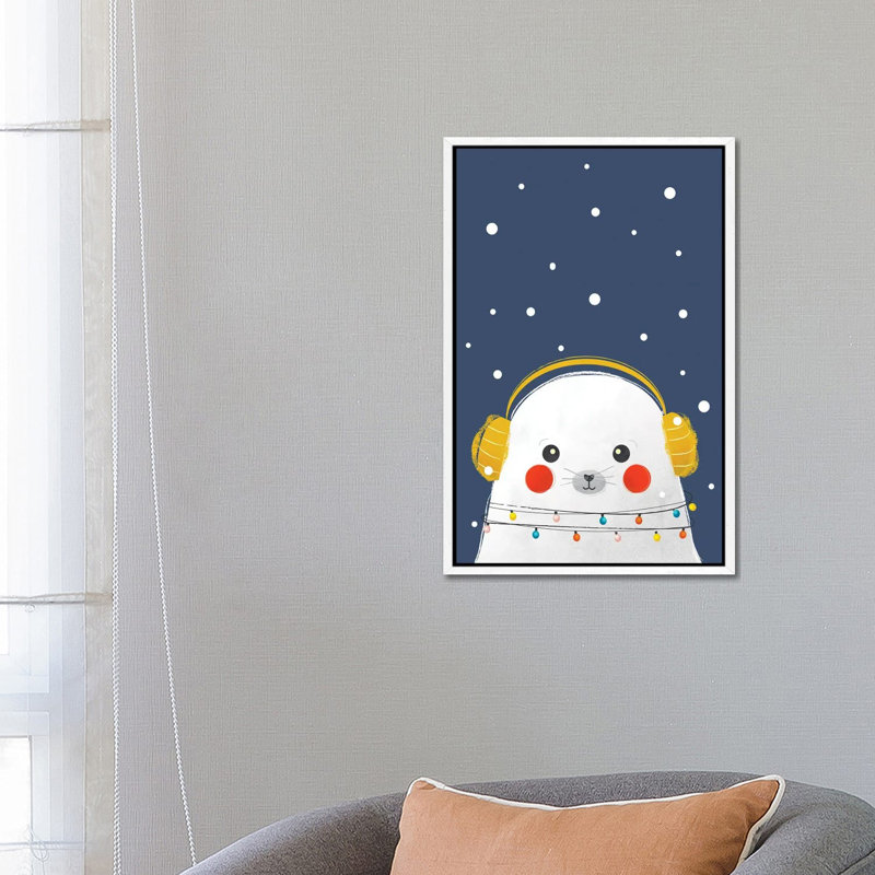 Christmas Baby Seal 1 Piece Wall Art on Canvas, 66.04 cm H x 45.72 cm W, White Framed