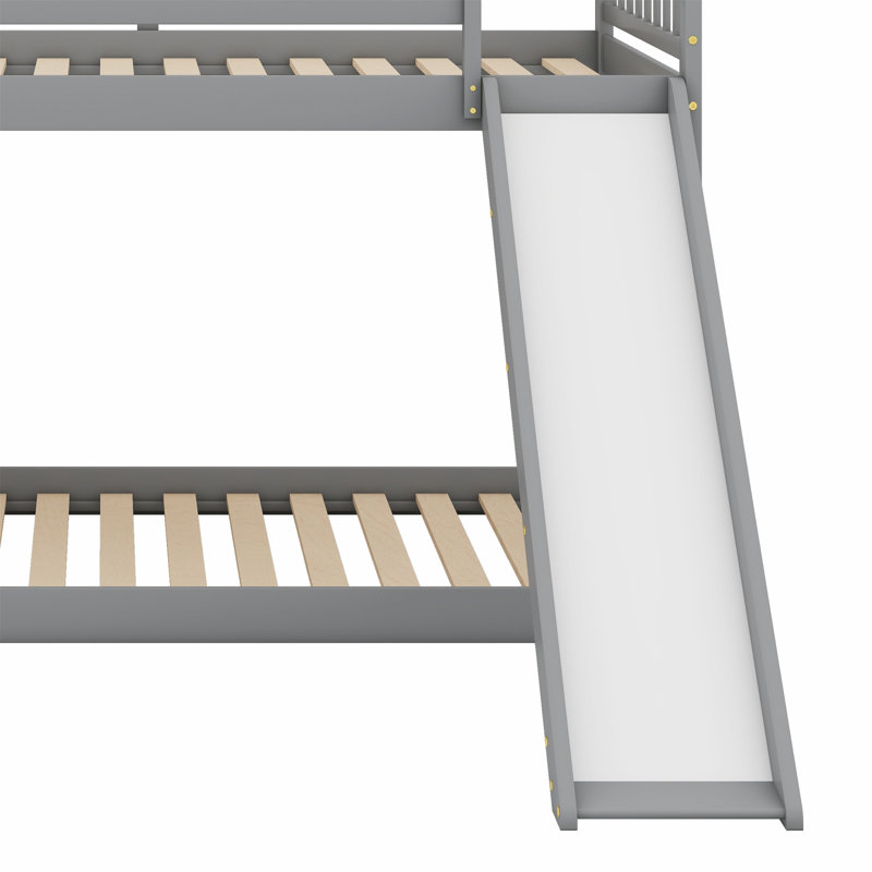 Lit superposé avec glissière convertible et escalier, Gris