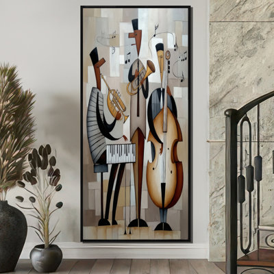 Abstract Jazz Band In New York City - Music Jazz Framed Wall Art, Brown Vintage Canvas Print