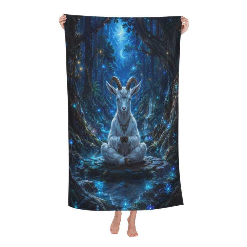 Serviette de plage à séchage rapide, grande serviette de bain en microfibre, douce et moelleuse, effet chèvre blanc clair de lune, très absorbante, légère et facile à ranger, idéale pour la piscine, le camping et les voyages, et peut également servir de couverture légère. Dimensions : 91 x 183 cm.