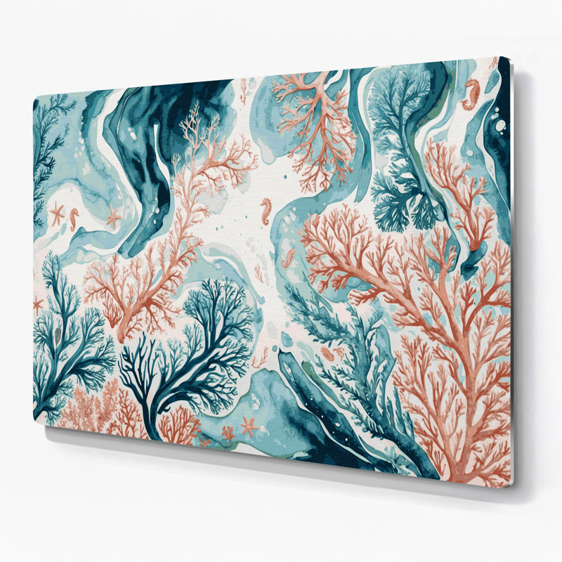 Nautique, motifs coraux gris, art mural en métal, H 11 po x l 14 po