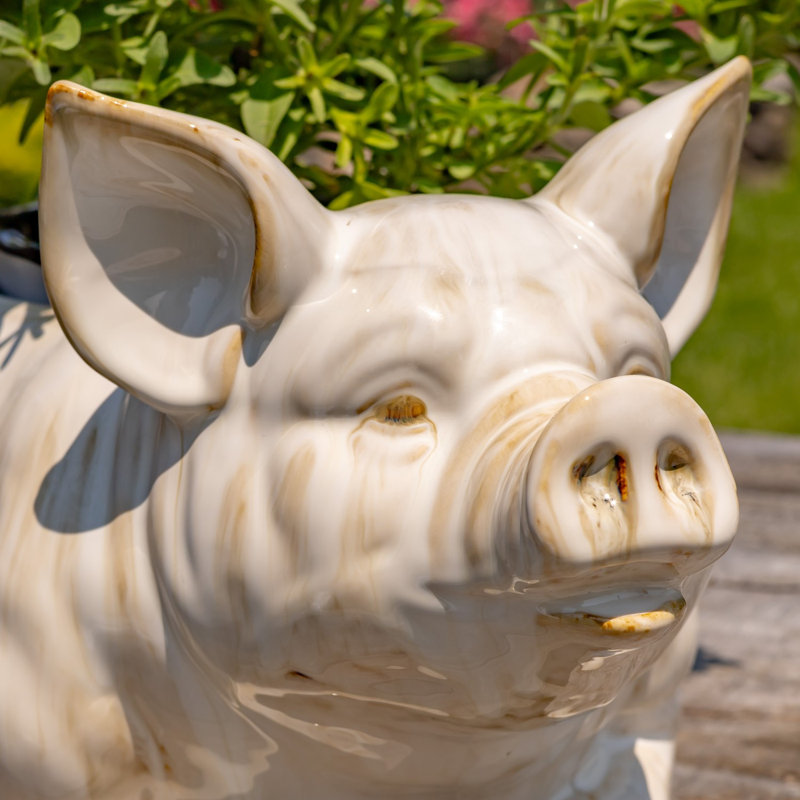 17in. Hand Painted Ceramic Pig Planter - Kewanee