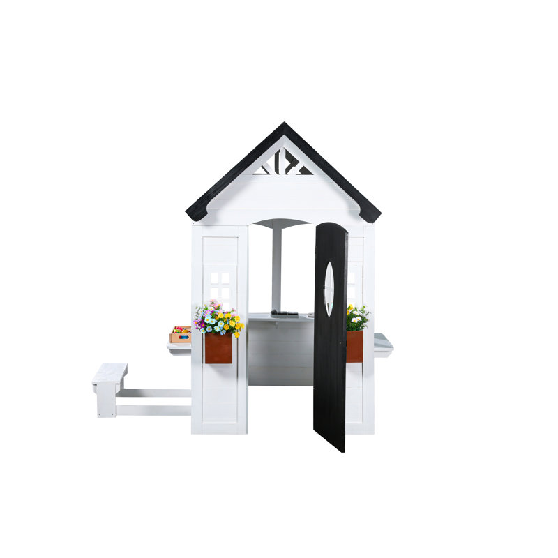 Zahara White and Black Wooden Playhouse with Kitchen