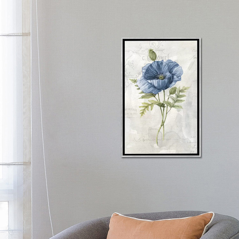 «Blue Linen Poppy» par Carol Robinson - reproduction d'art, H 26 po x l 18 po x 1,5 po, Pas de tapis