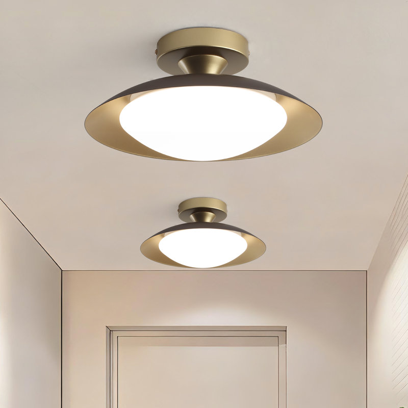 2 Pack Dimmable Mid Century Modern Semi Flush Mount, Black/Gold