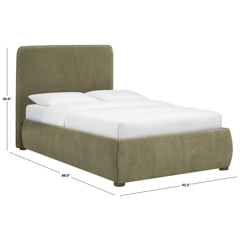 Callahan Upholstered Bed, Olive Green Faux Sherpa, Twin
