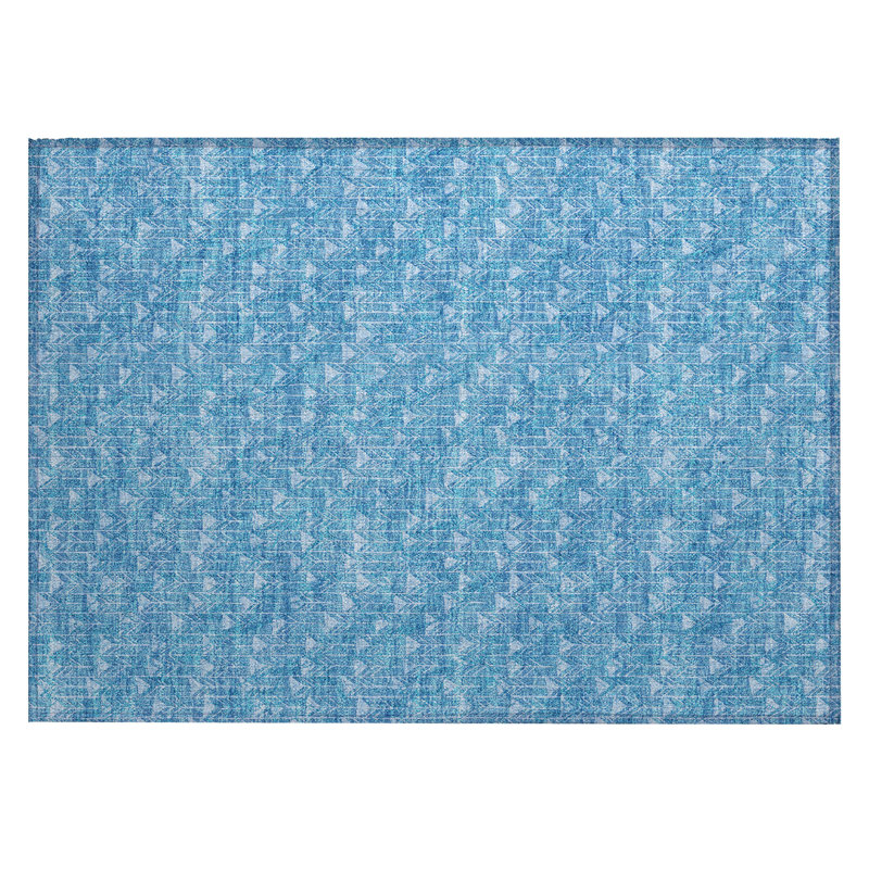 2' X 3' Blue Geometric Washable Non Skid Indoor Outdoor Area Rug