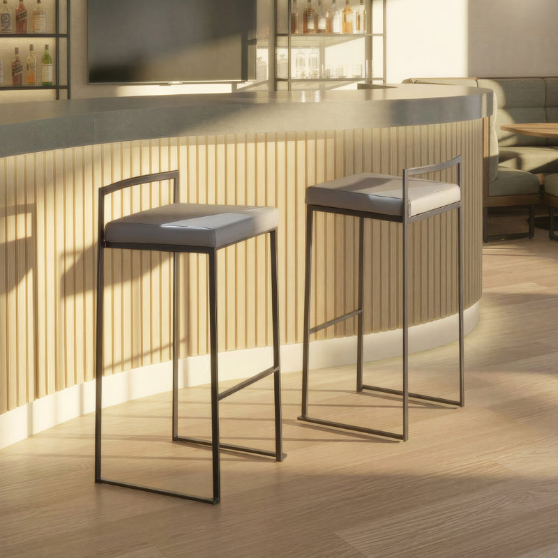 Tabouret de bar et de comptoir Ernestine, Noir, Similicuir gris, Tabouret de bar (siège d'une hauteur de 31 po)