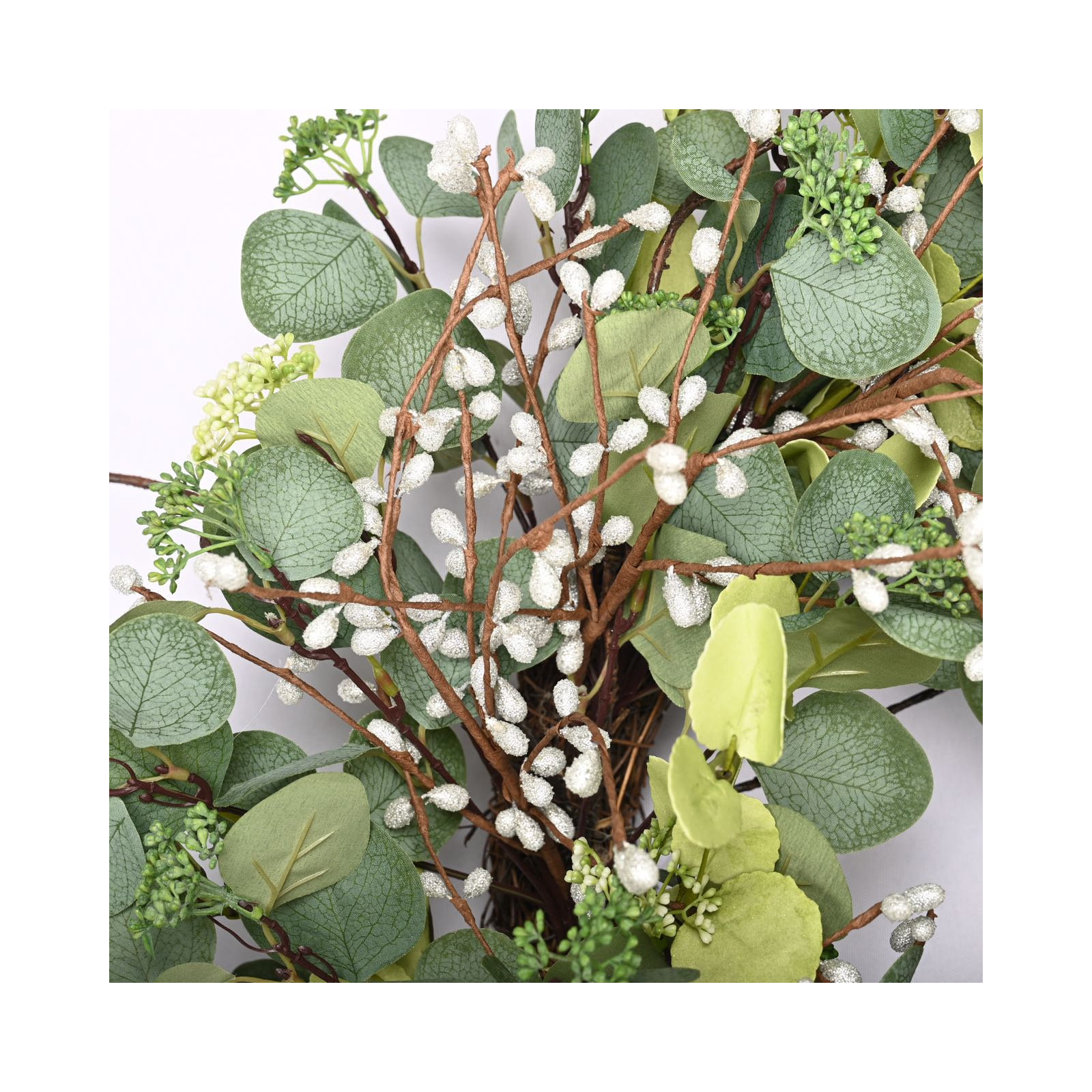 26" Handcrafted Spring Berry Eucalyptus Wreath for Front Door, Green and White