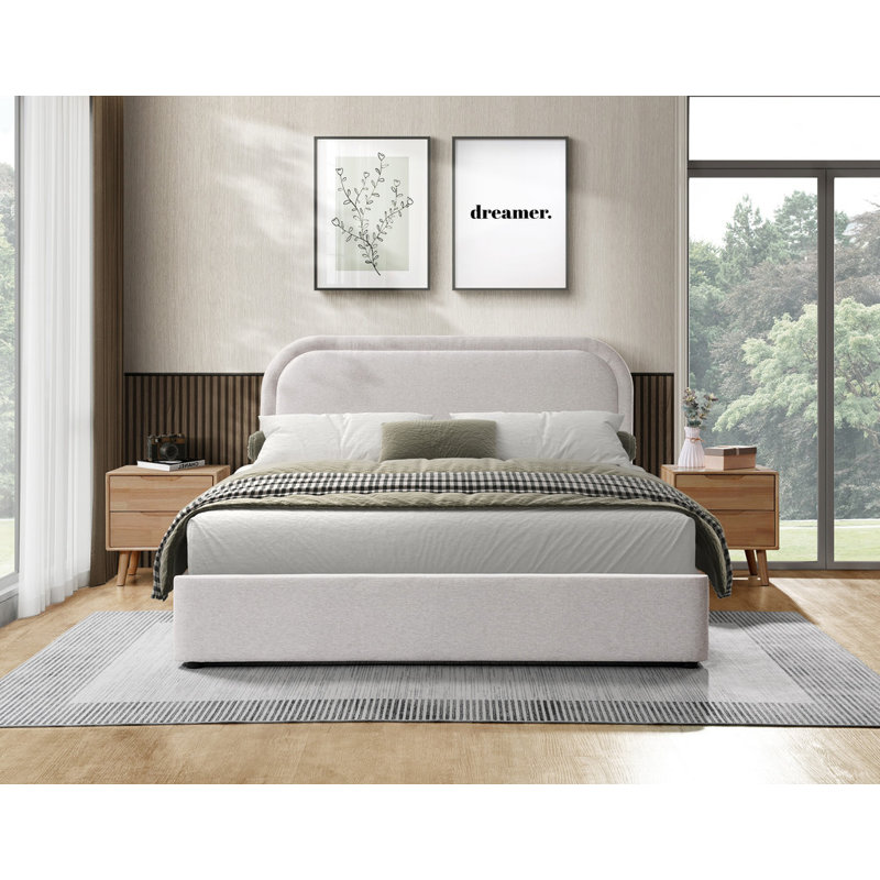 Base de lit rembourrée Cloudhaven avec tête de lit en tissu Boucle