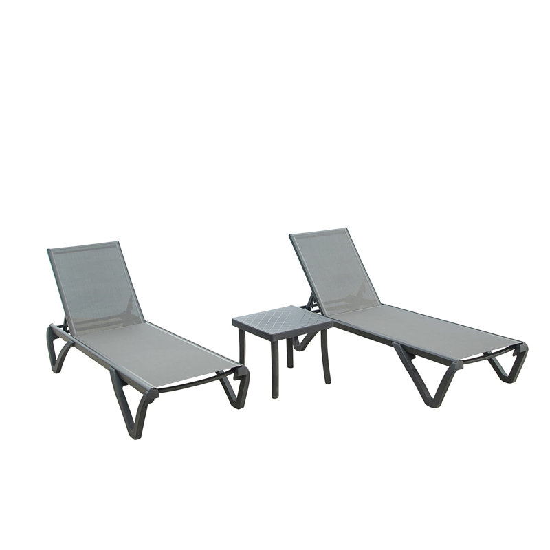 Ensemble de 3 chaises longues de patio, Gris, Gris