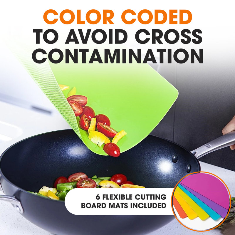 Bamboo Cutting Board Set with Color-Coded Flexible Mats