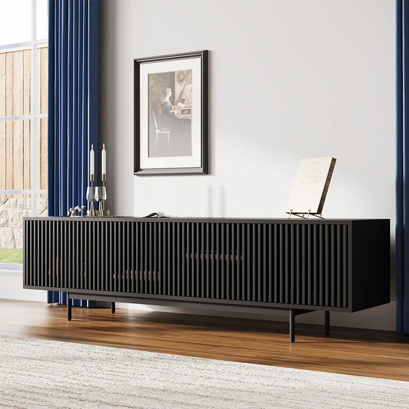 Mid-Century Modern TV Stand, Black, 21.26" H x 78.74" W x 18.89" D
