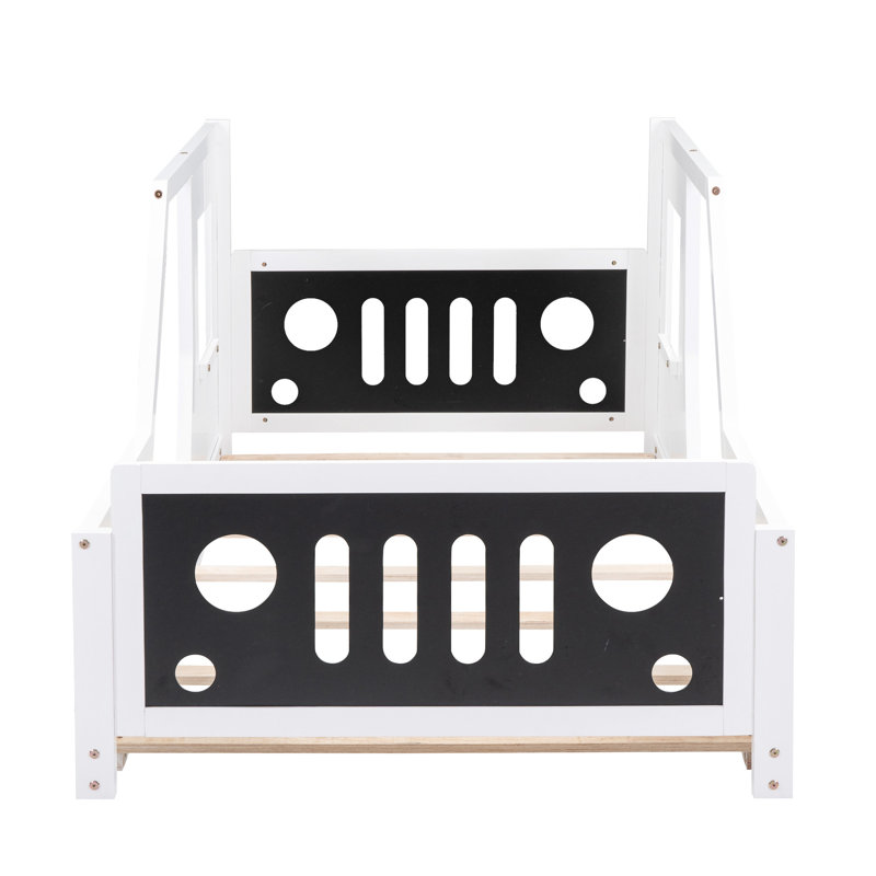 White Twin Size Car-Shaped Bed With Wheels - Pine And Construction For A Dream Bedroom Platform Robust Wood Appeal, Twin