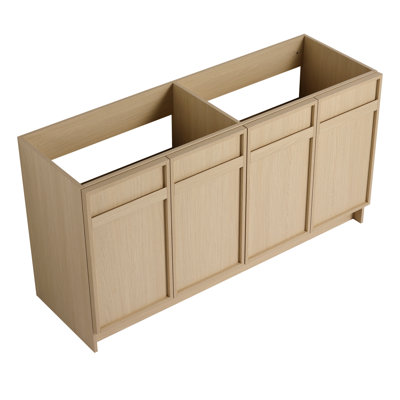 60" Freestanding Bathroom Storage Cabinet - Modern Oak Plywood With Rust- Base Soft-Close Doors Water- Vanity